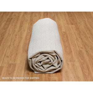 12'x15' Papyrus White, Hand Loomed, Vertical Stripes Design With Salt And Pepper Effect, Undyed Natural Wool, Xl, Oversized, Oriental Rug FWR550638