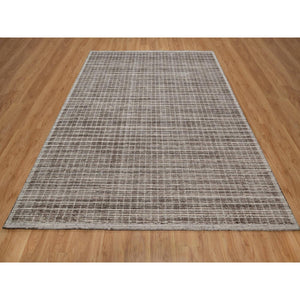 8'x10' Coffee Brown, Modern Plain Decor Box Design, Soft To Touch, Loomed Knotted, Pure Wool, Oriental Rug FWR550662