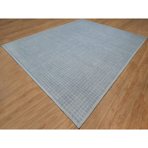 12'x15' Faded Denim Blue, Modern Plain Decor Box Design, Soft To Touch, Loomed Knotted, Pure Wool, Xl, Oversized, Oriental Rug FWR550668