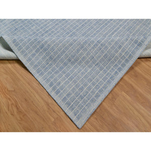 12'x15' Faded Denim Blue, Modern Plain Decor Box Design, Soft To Touch, Loomed Knotted, Pure Wool, Xl, Oversized, Oriental Rug FWR550668