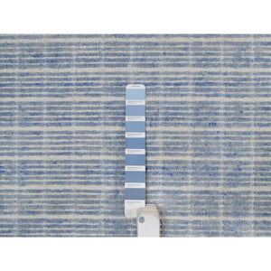 12'x15' Faded Denim Blue, Modern Plain Decor Box Design, Soft To Touch, Loomed Knotted, Pure Wool, Xl, Oversized, Oriental Rug FWR550668