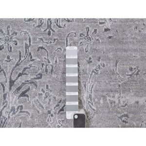6'x9' Drizzle Gray, Damask Design, Hand Knotted, Tone On Tone, Wool And Plant Based Silk, Oriental Rug FWR550674
