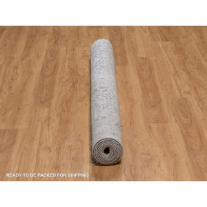 6'x9' Drizzle Gray, Damask Design, Hand Knotted, Tone On Tone, Wool And Plant Based Silk, Oriental Rug FWR550674