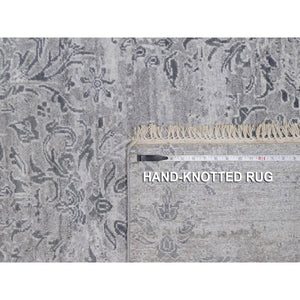 6'x9' Drizzle Gray, Damask Design, Hand Knotted, Tone On Tone, Wool And Plant Based Silk, Oriental Rug FWR550674