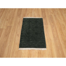 Load image into Gallery viewer, 2&#39;x2&#39;9&quot; Seaweed Green, Stripes Design, Hand Loomed, Pure Wool, Sample, Mat, Oriental Rug FWR550680