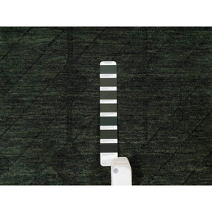 2'x2'9" Seaweed Green, Stripes Design, Hand Loomed, Pure Wool, Sample, Mat, Oriental Rug FWR550680