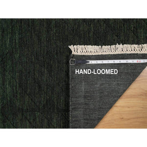 2'x2'9" Seaweed Green, Stripes Design, Hand Loomed, Pure Wool, Sample, Mat, Oriental Rug FWR550680