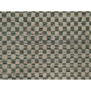 2'x3' Beige, Checkerboard Design, Hand Loomed, Pure Wool, Sample, Mat, Oriental Rug FWR550692