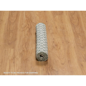 2'x3' Beige, Checkerboard Design, Hand Loomed, Pure Wool, Sample, Mat, Oriental Rug FWR550692