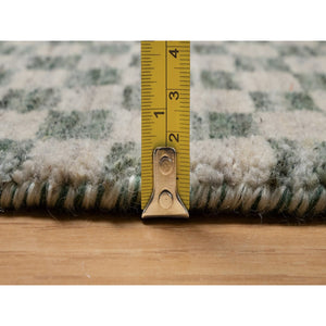 2'x3' Beige, Checkerboard Design, Hand Loomed, Pure Wool, Sample, Mat, Oriental Rug FWR550692