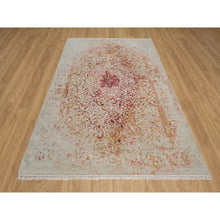 Load image into Gallery viewer, 6&#39;1&quot;x9&#39;1&quot; Bone White, Persian Erased Medallion Design, Hand Knotted, Wool And Pure Silk, Oriental Rug FWR550698