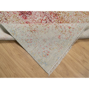 6'1"x9'1" Bone White, Persian Erased Medallion Design, Hand Knotted, Wool And Pure Silk, Oriental Rug FWR550698