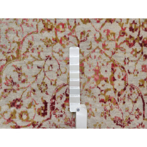 6'1"x9'1" Bone White, Persian Erased Medallion Design, Hand Knotted, Wool And Pure Silk, Oriental Rug FWR550698