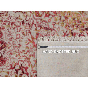 6'1"x9'1" Bone White, Persian Erased Medallion Design, Hand Knotted, Wool And Pure Silk, Oriental Rug FWR550698