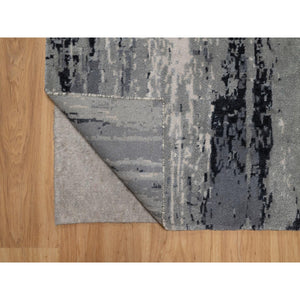 2'8"x23'10' Black With Touches Of Ivory, Abstract Design, Hand Knotted, Wool And Silk, Oriental, Xl Runner, Rug FWR550704
