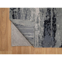 Load image into Gallery viewer, 2&#39;8&quot;x23&#39;10&#39; Black With Touches Of Ivory, Abstract Design, Hand Knotted, Wool And Silk, Oriental, Xl Runner, Rug FWR550704