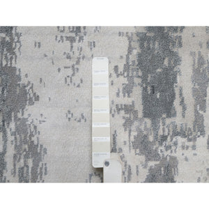2'8"x23'10' Black With Touches Of Ivory, Abstract Design, Hand Knotted, Wool And Silk, Oriental, Xl Runner, Rug FWR550704