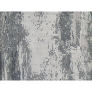 2'8"x23'10' Black With Touches Of Ivory, Abstract Design, Hand Knotted, Wool And Silk, Oriental, Xl Runner, Rug FWR550704