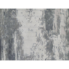Load image into Gallery viewer, 2&#39;8&quot;x23&#39;10&#39; Black With Touches Of Ivory, Abstract Design, Hand Knotted, Wool And Silk, Oriental, Xl Runner, Rug FWR550704