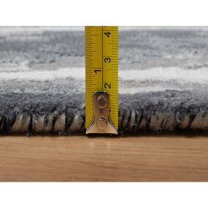 2'8"x23'10' Black With Touches Of Ivory, Abstract Design, Hand Knotted, Wool And Silk, Oriental, Xl Runner, Rug FWR550704