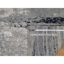 Load image into Gallery viewer, 2&#39;8&quot;x23&#39;10&#39; Black With Touches Of Ivory, Abstract Design, Hand Knotted, Wool And Silk, Oriental, Xl Runner, Rug FWR550704