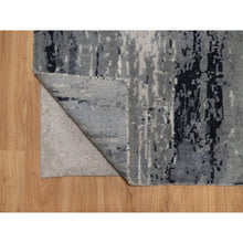 Load image into Gallery viewer, 2&#39;7&quot;x26&#39; Black With Touches Of Ivory, Abstract Design, Hand Knotted, Wool And Silk, Oriental, Xl Runner, Rug FWR550710