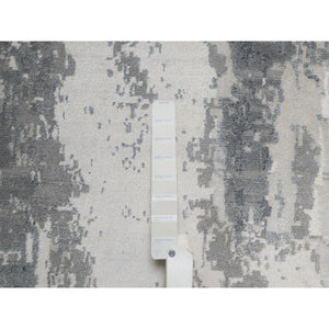 2'7"x26' Black With Touches Of Ivory, Abstract Design, Hand Knotted, Wool And Silk, Oriental, Xl Runner, Rug FWR550710