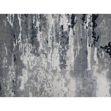 Load image into Gallery viewer, 2&#39;7&quot;x26&#39; Black With Touches Of Ivory, Abstract Design, Hand Knotted, Wool And Silk, Oriental, Xl Runner, Rug FWR550710