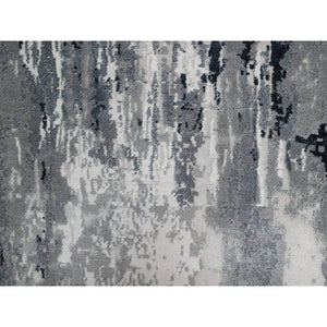 2'7"x26' Black With Touches Of Ivory, Abstract Design, Hand Knotted, Wool And Silk, Oriental, Xl Runner, Rug FWR550710