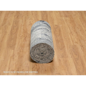 2'7"x26' Black With Touches Of Ivory, Abstract Design, Hand Knotted, Wool And Silk, Oriental, Xl Runner, Rug FWR550710