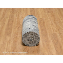 Load image into Gallery viewer, 2&#39;7&quot;x26&#39; Black With Touches Of Ivory, Abstract Design, Hand Knotted, Wool And Silk, Oriental, Xl Runner, Rug FWR550710