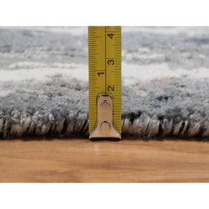 2'7"x26' Black With Touches Of Ivory, Abstract Design, Hand Knotted, Wool And Silk, Oriental, Xl Runner, Rug FWR550710