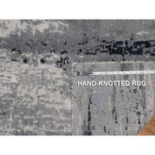 Load image into Gallery viewer, 2&#39;7&quot;x26&#39; Black With Touches Of Ivory, Abstract Design, Hand Knotted, Wool And Silk, Oriental, Xl Runner, Rug FWR550710