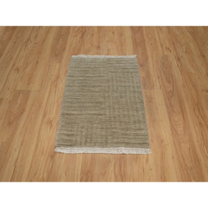 2'x2'8" Beige, Geometric Design, Hand Loomed, Pure Wool, Sample, Mat, Oriental Rug FWR550716