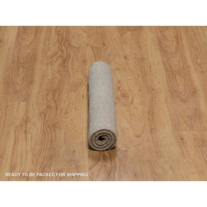 2'x2'8" Beige, Geometric Design, Hand Loomed, Pure Wool, Sample, Mat, Oriental Rug FWR550716