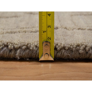 2'x2'9" Elmwood Brown, Geometric Design, Hand Loomed, Pure Wool, Sample, Mat, Oriental Rug FWR550722