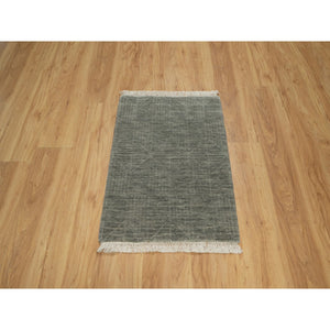 2'x2'8" Iceberg Green, Geometric Design, Hand Loomed, Pure Wool, Mat, Sample, Oriental Rug FWR550734