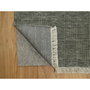 2'x2'8" Iceberg Green, Geometric Design, Hand Loomed, Pure Wool, Mat, Sample, Oriental Rug FWR550734