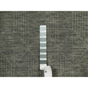 2'x2'8" Iceberg Green, Geometric Design, Hand Loomed, Pure Wool, Mat, Sample, Oriental Rug FWR550734