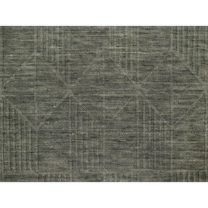 2'x2'8" Iceberg Green, Geometric Design, Hand Loomed, Pure Wool, Mat, Sample, Oriental Rug FWR550734