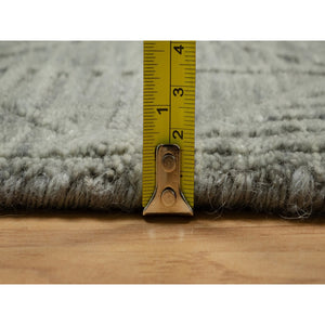 2'x2'8" Iceberg Green, Geometric Design, Hand Loomed, Pure Wool, Mat, Sample, Oriental Rug FWR550734