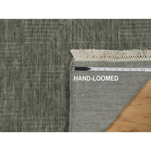 2'x2'8" Iceberg Green, Geometric Design, Hand Loomed, Pure Wool, Mat, Sample, Oriental Rug FWR550734