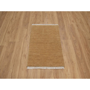 2'x2'9" Tawny Brown, Geometric Pattern, Hand Loomed, Pure Wool, Sample, Mat, Oriental Rug FWR550746