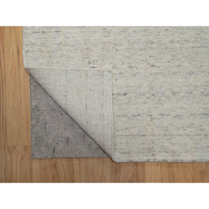 2'7"x8' Whisper White, Hand Loomed, Undyed Natural Wool, Vertical Stripes Design With Salt And Pepper Effect, Runner, Oriental Rug FWR550752