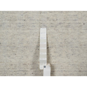 2'7"x8' Whisper White, Hand Loomed, Undyed Natural Wool, Vertical Stripes Design With Salt And Pepper Effect, Runner, Oriental Rug FWR550752