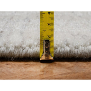 2'7"x8' Whisper White, Hand Loomed, Undyed Natural Wool, Vertical Stripes Design With Salt And Pepper Effect, Runner, Oriental Rug FWR550752