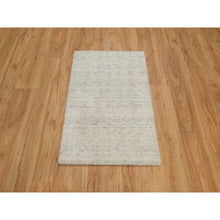Load image into Gallery viewer, 2&#39;1&quot;x3&#39; Winter White, Hand Loomed, Salt And Pepper Effect With Vertical Stripes Design, Undyed Natural Wool, Sample, Mat, Oriental Rug FWR550782