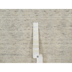 2'1"x3' Winter White, Hand Loomed, Salt And Pepper Effect With Vertical Stripes Design, Undyed Natural Wool, Sample, Mat, Oriental Rug FWR550782