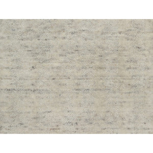 2'1"x3' Winter White, Hand Loomed, Salt And Pepper Effect With Vertical Stripes Design, Undyed Natural Wool, Sample, Mat, Oriental Rug FWR550782