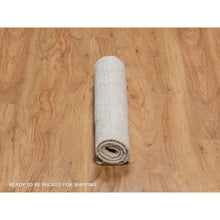Load image into Gallery viewer, 2&#39;1&quot;x3&#39; Winter White, Hand Loomed, Salt And Pepper Effect With Vertical Stripes Design, Undyed Natural Wool, Sample, Mat, Oriental Rug FWR550782